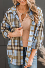 Plaid Collared Neck Long Sleeve Button-Up Shirt