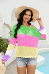 Color Block Boat Neck Sheer Cover Up