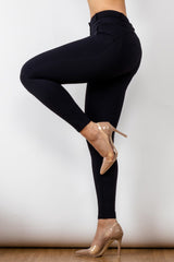 Full Size Contrast Detail Buttoned Leggings