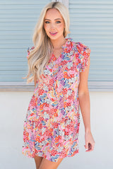 Floral Tie Neck Cap Sleeve Dress