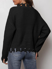 Waffle-Knit Dropped Shoulder Blouse