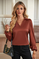 Johnny Collar Lantern Sleeve Blouse