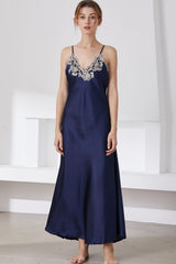 Full Size Lace Trim V-Neck Spaghetti Strap Satin Night Dress