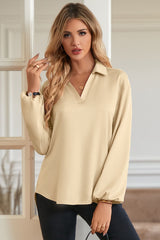 Johnny Collar Lantern Sleeve Blouse