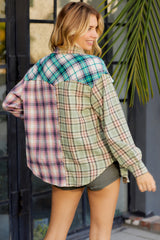 Contrast Plaid Long Sleeve Collared Neck Shirt