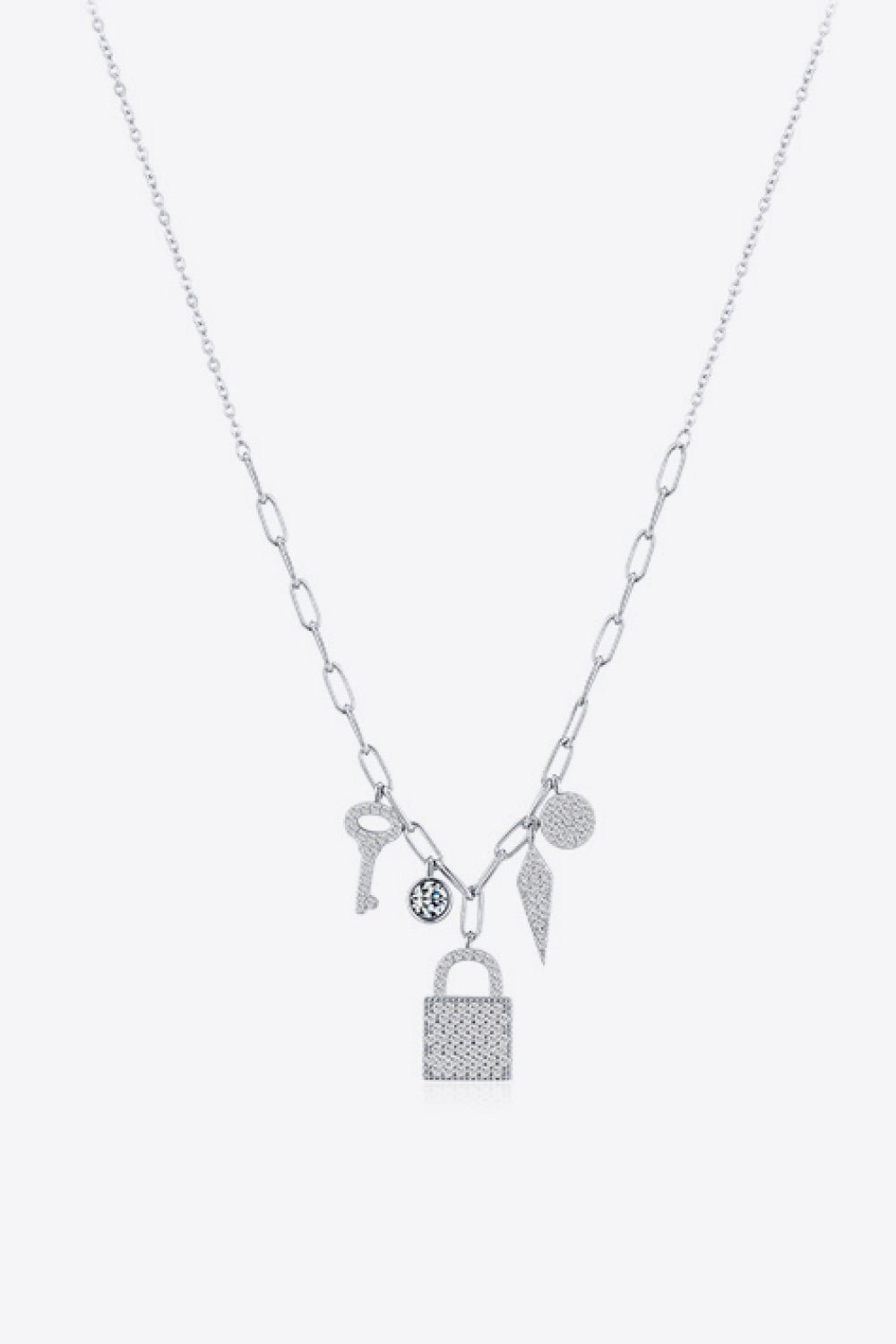 925 Sterling Silver Lock & Key Zircon Pendant Necklace - Kaaya Closet