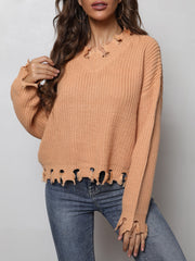 Waffle-Knit Dropped Shoulder Blouse