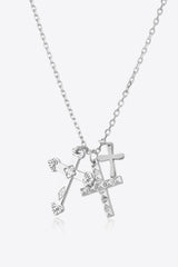 Inlaid Zircon Cross Pendant 925 Sterling Silver Necklace