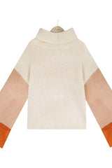 Color Block Rib-Knit Cowl Neck Sweater