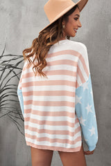 US Flag Side Slit Drop Shoulder Knit Pullover