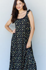 Doublju In The Garden Ruffle Floral Maxi Dress in  Black Yellow Floral