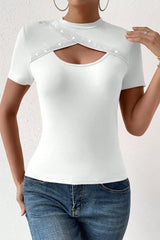 Cutout Short Sleeve Round Neck T-Shirt