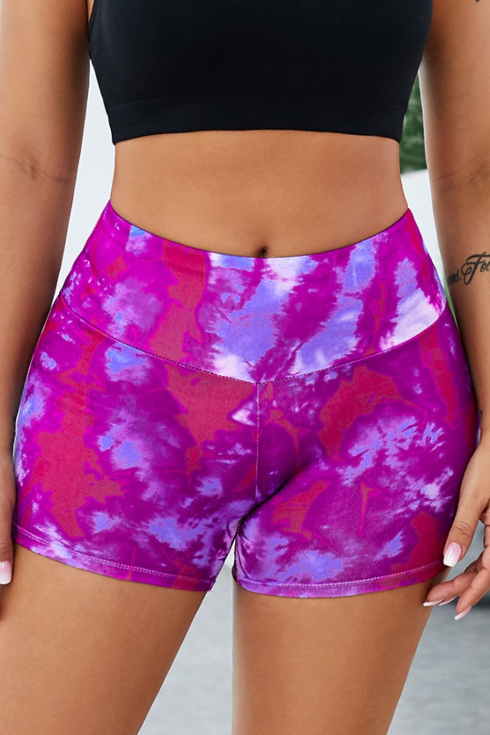 Tie-Dye Wide Waistband Yoga Shorts